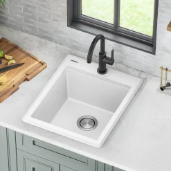 Sale 18” Drop-In Granite Composite Workstation Kitchen Bar Sink in White Bar / Prep Sinks|Workstation Sinks