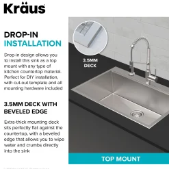 32" Drop in Workstation Kitchen Sink Drop-In / Top Mount Sinks|Sinks For Tight Spaces