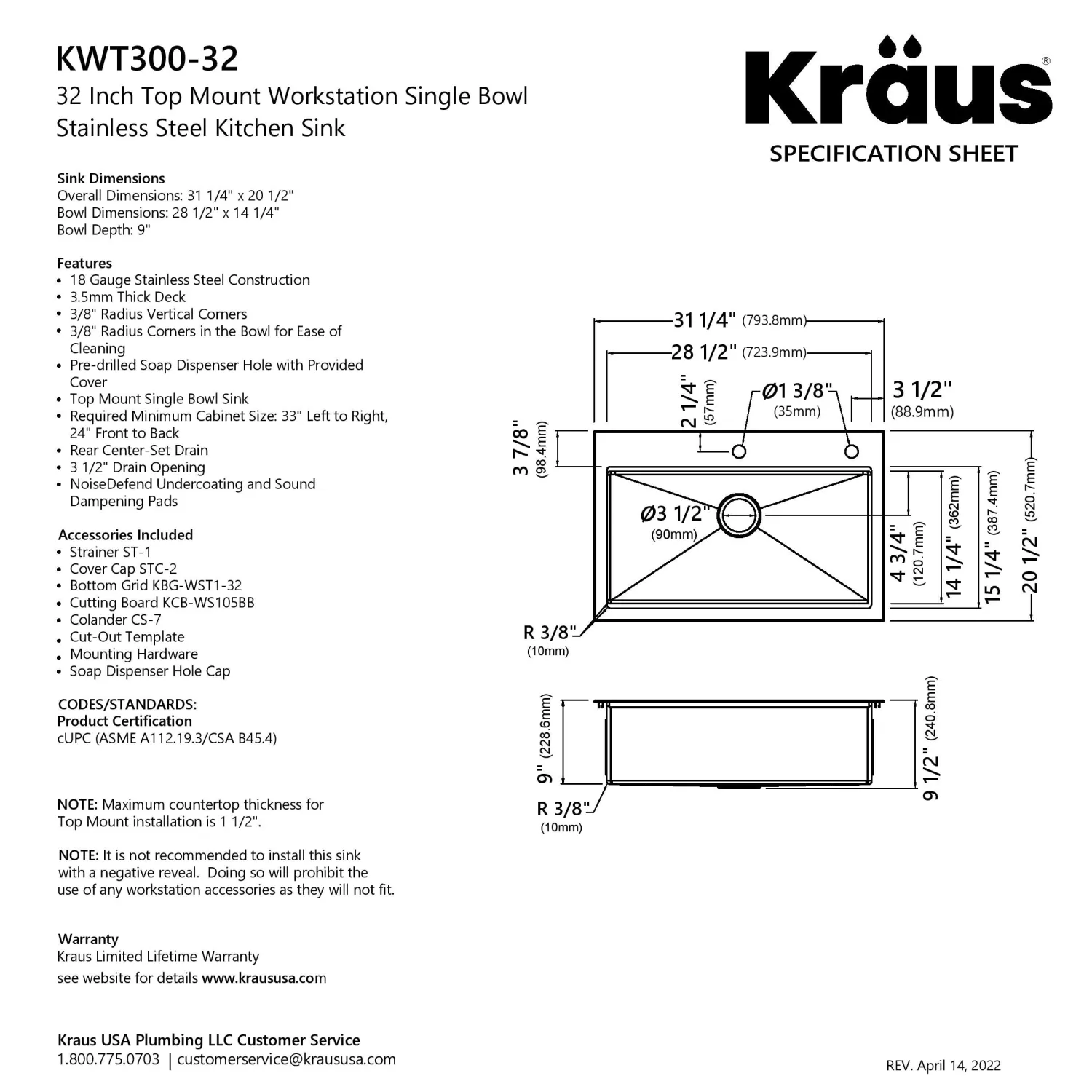 32" Drop in Workstation Kitchen Sink Drop-In / Top Mount Sinks|Sinks For Tight Spaces