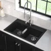 Outlet 33" Dual Mount 50/50 Double Bowl Black Onyx Granite Kitchen Sink Drop-In / Top Mount Sinks|Double Bowl Sinks