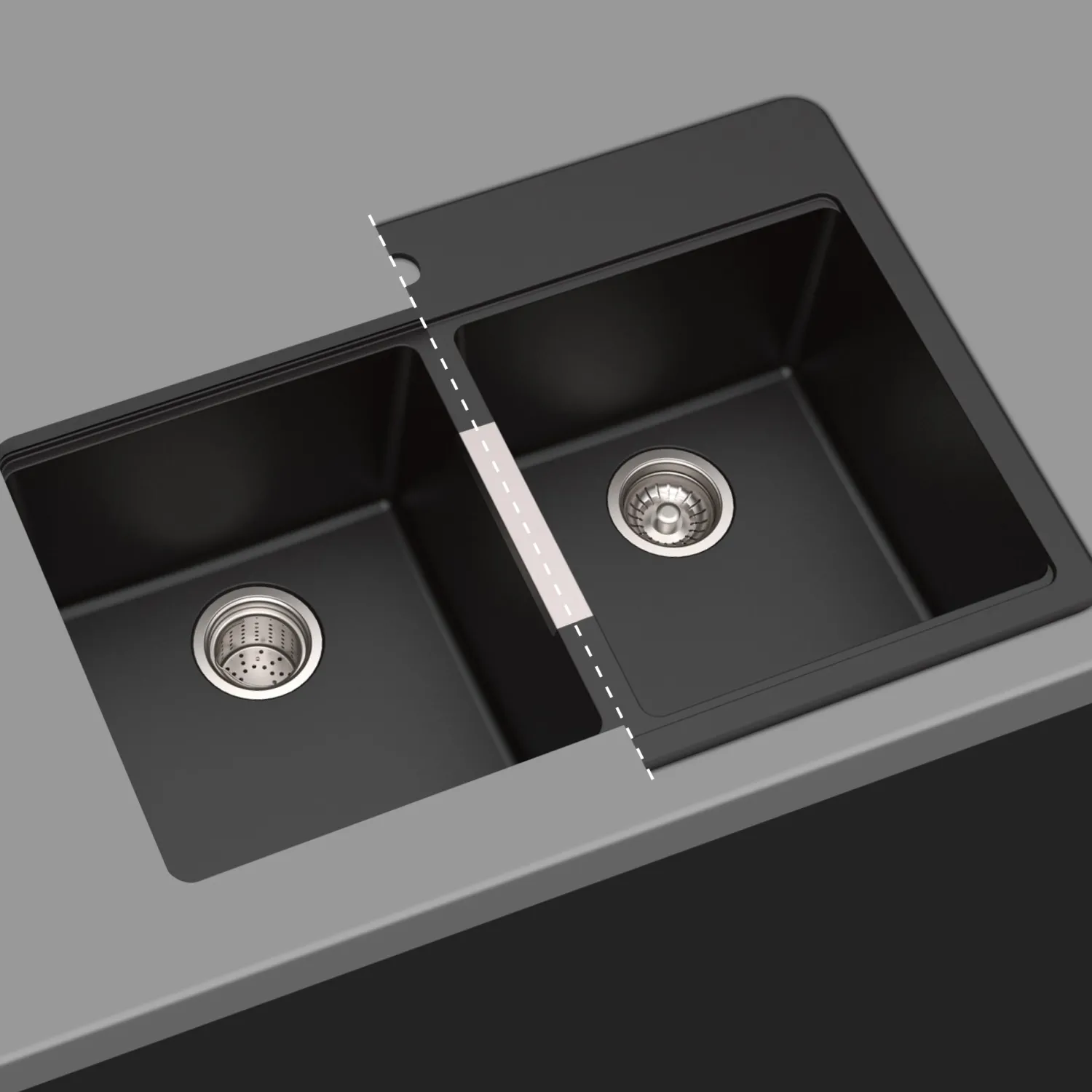 Outlet 33" Dual Mount 50/50 Double Bowl Black Onyx Granite Kitchen Sink Drop-In / Top Mount Sinks|Double Bowl Sinks