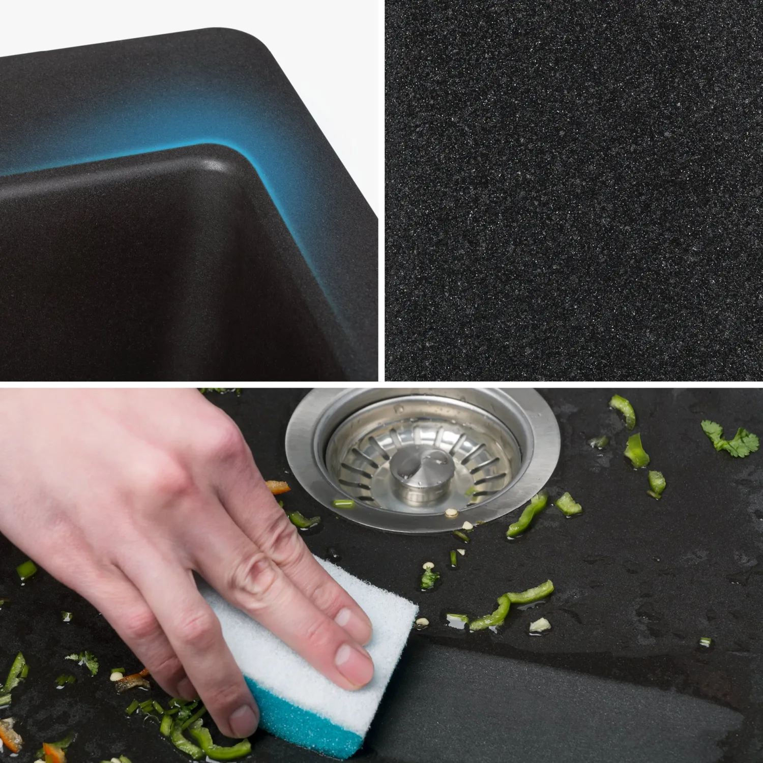 Outlet 33" Dual Mount 50/50 Double Bowl Black Onyx Granite Kitchen Sink Drop-In / Top Mount Sinks|Double Bowl Sinks