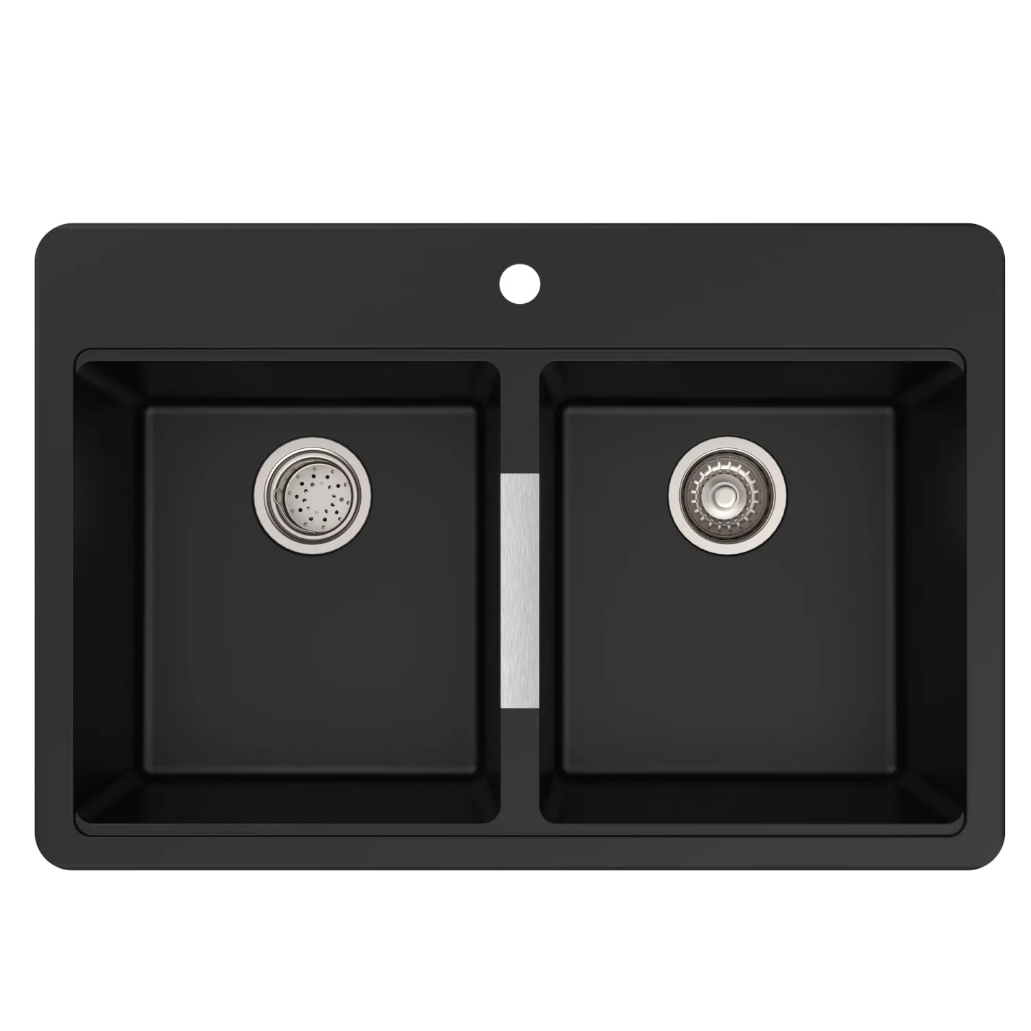 Outlet 33" Dual Mount 50/50 Double Bowl Black Onyx Granite Kitchen Sink Drop-In / Top Mount Sinks|Double Bowl Sinks