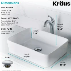 Clearance Elavo 19-Inch Modern Rectangular White Porcelain Ceramic Bathroom Vessel Sink and Arlo Faucet Combo Set with Pop-Up Drain Sink And Faucet Combos|Above Counter / Vessel Sinks