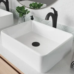 Clearance Elavo 19-Inch Modern Rectangular White Porcelain Ceramic Bathroom Vessel Sink and Arlo Faucet Combo Set with Pop-Up Drain Sink And Faucet Combos|Above Counter / Vessel Sinks