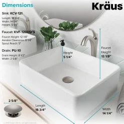 Clearance Elavo 19-Inch Modern Rectangular White Porcelain Ceramic Bathroom Vessel Sink and Arlo Faucet Combo Set with Pop-Up Drain Sink And Faucet Combos|Above Counter / Vessel Sinks