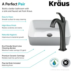 Clearance Elavo 19-Inch Modern Rectangular White Porcelain Ceramic Bathroom Vessel Sink and Arlo Faucet Combo Set with Pop-Up Drain Sink And Faucet Combos|Above Counter / Vessel Sinks