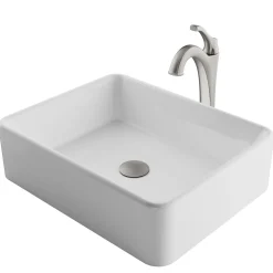 Clearance Elavo 19-Inch Modern Rectangular White Porcelain Ceramic Bathroom Vessel Sink and Arlo Faucet Combo Set with Pop-Up Drain Sink And Faucet Combos|Above Counter / Vessel Sinks