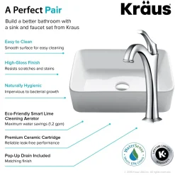 Clearance Elavo 19-Inch Modern Rectangular White Porcelain Ceramic Bathroom Vessel Sink and Arlo Faucet Combo Set with Pop-Up Drain Sink And Faucet Combos|Above Counter / Vessel Sinks