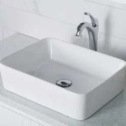 Clearance Elavo 19-Inch Modern Rectangular White Porcelain Ceramic Bathroom Vessel Sink and Arlo Faucet Combo Set with Pop-Up Drain Sink And Faucet Combos|Above Counter / Vessel Sinks