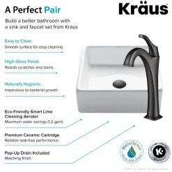 Hot Elavo 15-Inch Square White Porcelain Ceramic Bathroom Vessel Sink and Arlo Faucet Combo Set with Pop-Up Drain Sink And Faucet Combos|Above Counter / Vessel Sinks