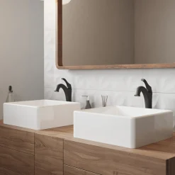 Hot Elavo 15-Inch Square White Porcelain Ceramic Bathroom Vessel Sink and Arlo Faucet Combo Set with Pop-Up Drain Sink And Faucet Combos|Above Counter / Vessel Sinks