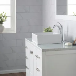 Hot Elavo 15-Inch Square White Porcelain Ceramic Bathroom Vessel Sink and Arlo Faucet Combo Set with Pop-Up Drain Sink And Faucet Combos|Above Counter / Vessel Sinks