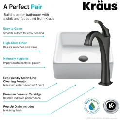 Hot Elavo 15-Inch Square White Porcelain Ceramic Bathroom Vessel Sink and Arlo Faucet Combo Set with Pop-Up Drain Sink And Faucet Combos|Above Counter / Vessel Sinks