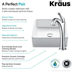 Hot Elavo 15-Inch Square White Porcelain Ceramic Bathroom Vessel Sink and Arlo Faucet Combo Set with Pop-Up Drain Sink And Faucet Combos|Above Counter / Vessel Sinks