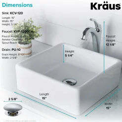 Hot Elavo 15-Inch Square White Porcelain Ceramic Bathroom Vessel Sink and Arlo Faucet Combo Set with Pop-Up Drain Sink And Faucet Combos|Above Counter / Vessel Sinks