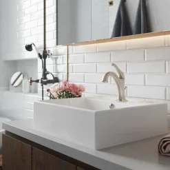 Outlet Elavo 18 1/2-Inch Square White Porcelain Ceramic Bathroom Vessel Sink with Overflow and Arlo Faucet Combo Set with Lift Rod Drain Sink And Faucet Combos|Above Counter / Vessel Sinks