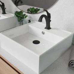 Outlet Elavo 18 1/2-Inch Square White Porcelain Ceramic Bathroom Vessel Sink with Overflow and Arlo Faucet Combo Set with Lift Rod Drain Sink And Faucet Combos|Above Counter / Vessel Sinks