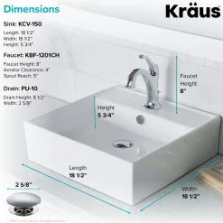 Outlet Elavo 18 1/2-Inch Square White Porcelain Ceramic Bathroom Vessel Sink with Overflow and Arlo Faucet Combo Set with Lift Rod Drain Sink And Faucet Combos|Above Counter / Vessel Sinks