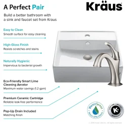Outlet Elavo 18 1/2-Inch Square White Porcelain Ceramic Bathroom Vessel Sink with Overflow and Arlo Faucet Combo Set with Lift Rod Drain Sink And Faucet Combos|Above Counter / Vessel Sinks