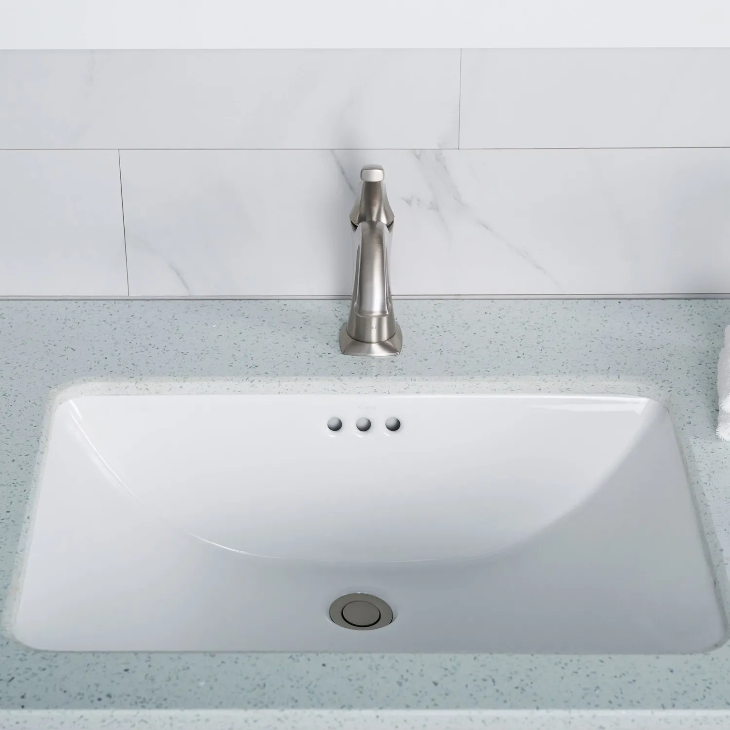 Sale Elavo Large Rectangular Ceramic Undermount Bathroom Sink in White with Overflow Undermount