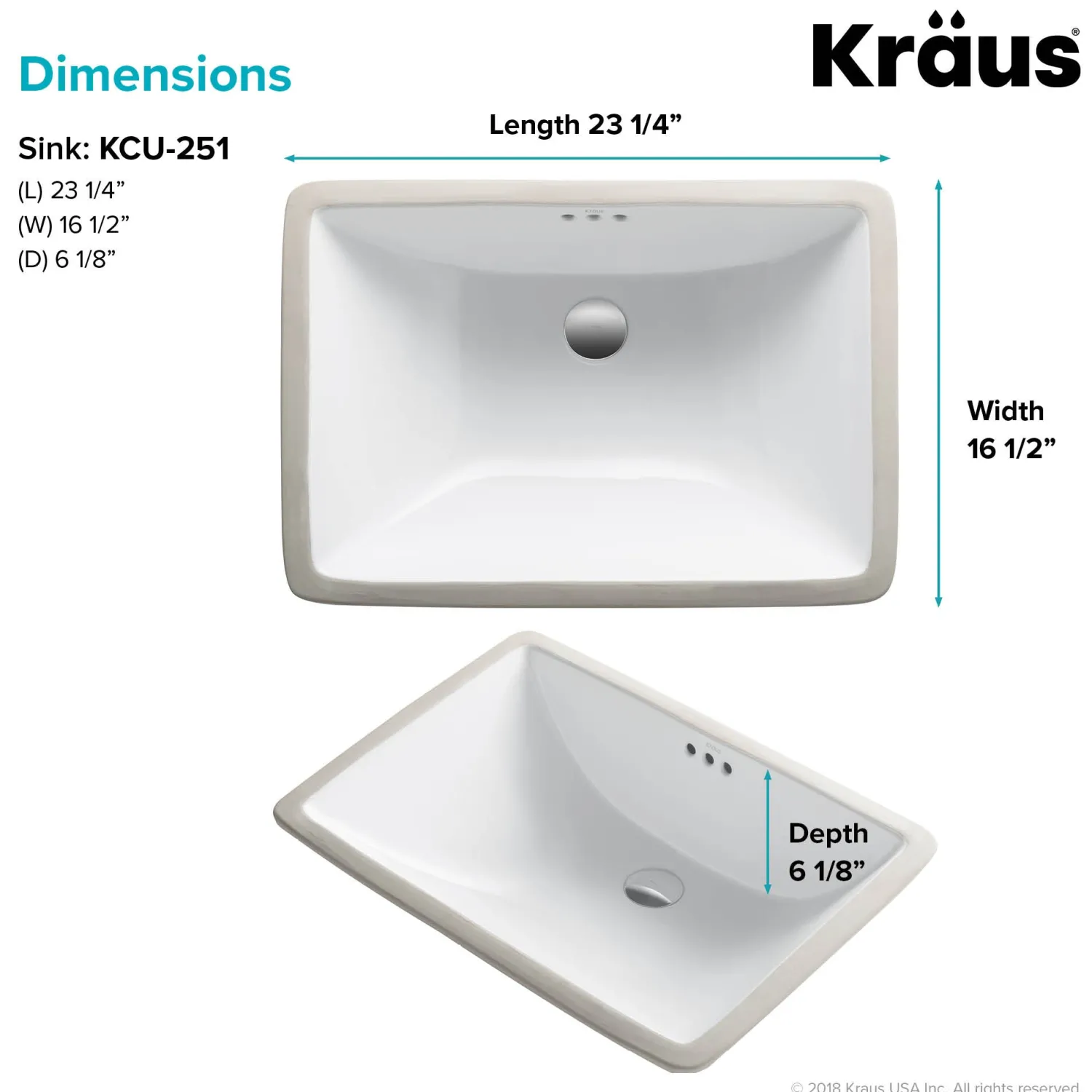 Sale Elavo Large Rectangular Ceramic Undermount Bathroom Sink in White with Overflow Undermount