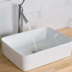 New Elavo Modern Rectangular Vessel White Porcelain Bathroom Sink, 19 " (2-Pack) Semi-Recessed Sinks