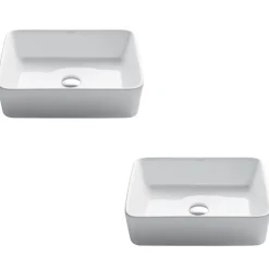 New Elavo Modern Rectangular Vessel White Porcelain Bathroom Sink, 19