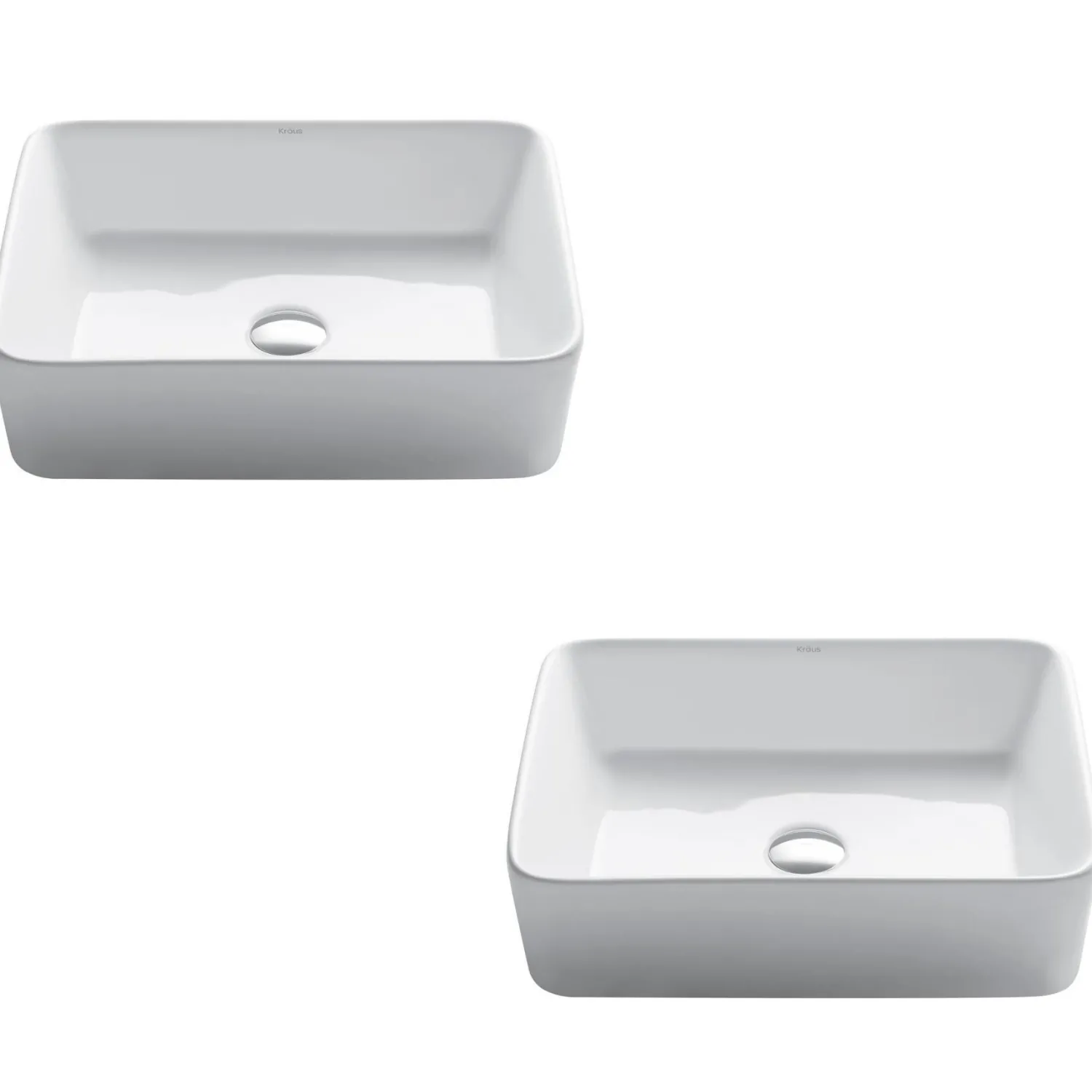 New Elavo Modern Rectangular Vessel White Porcelain Bathroom Sink, 19 " (2-Pack) Semi-Recessed Sinks