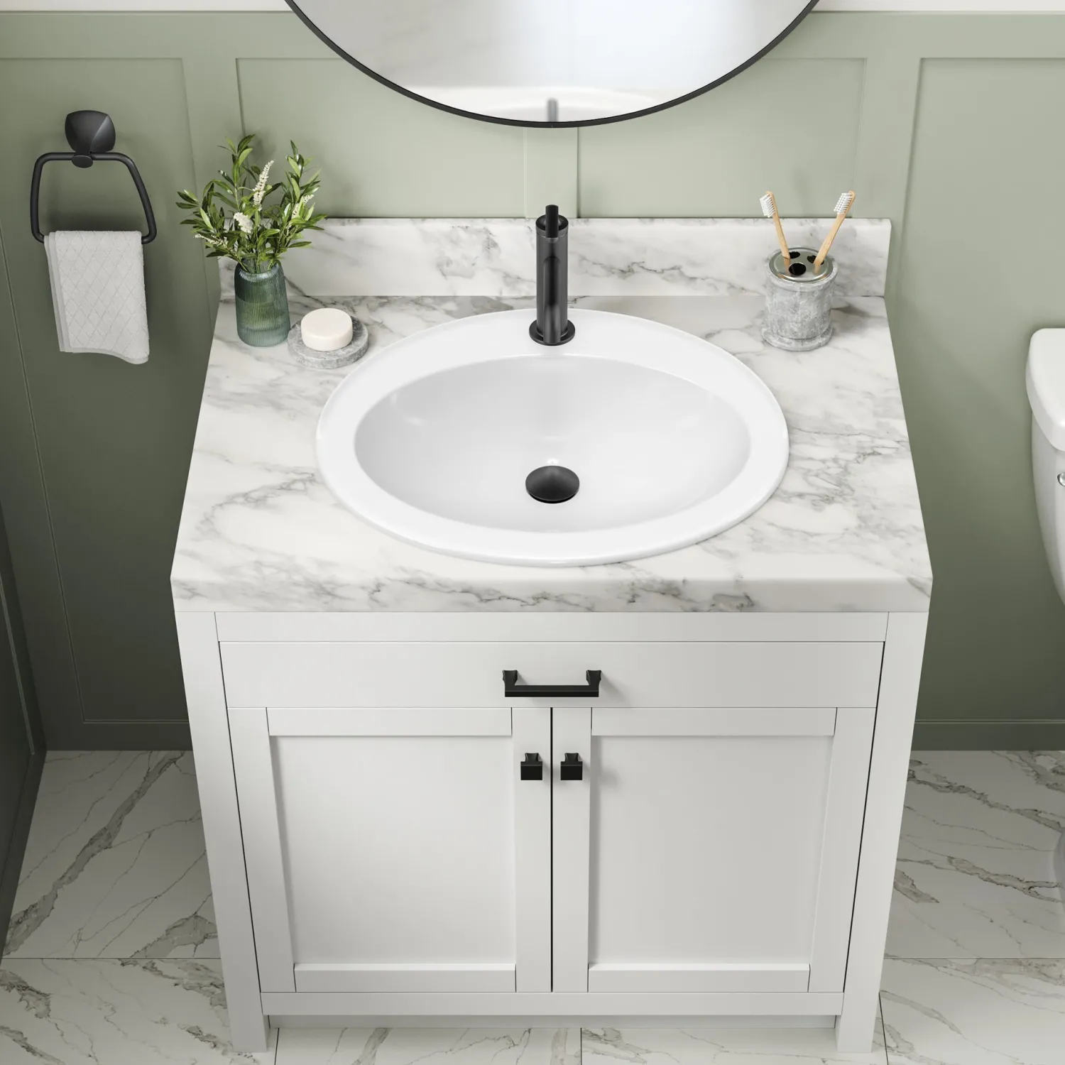 Online Elavo 22" Oval Porcelain Drop In Bathroom Sink in White Drop-In / Top Mount Sinks