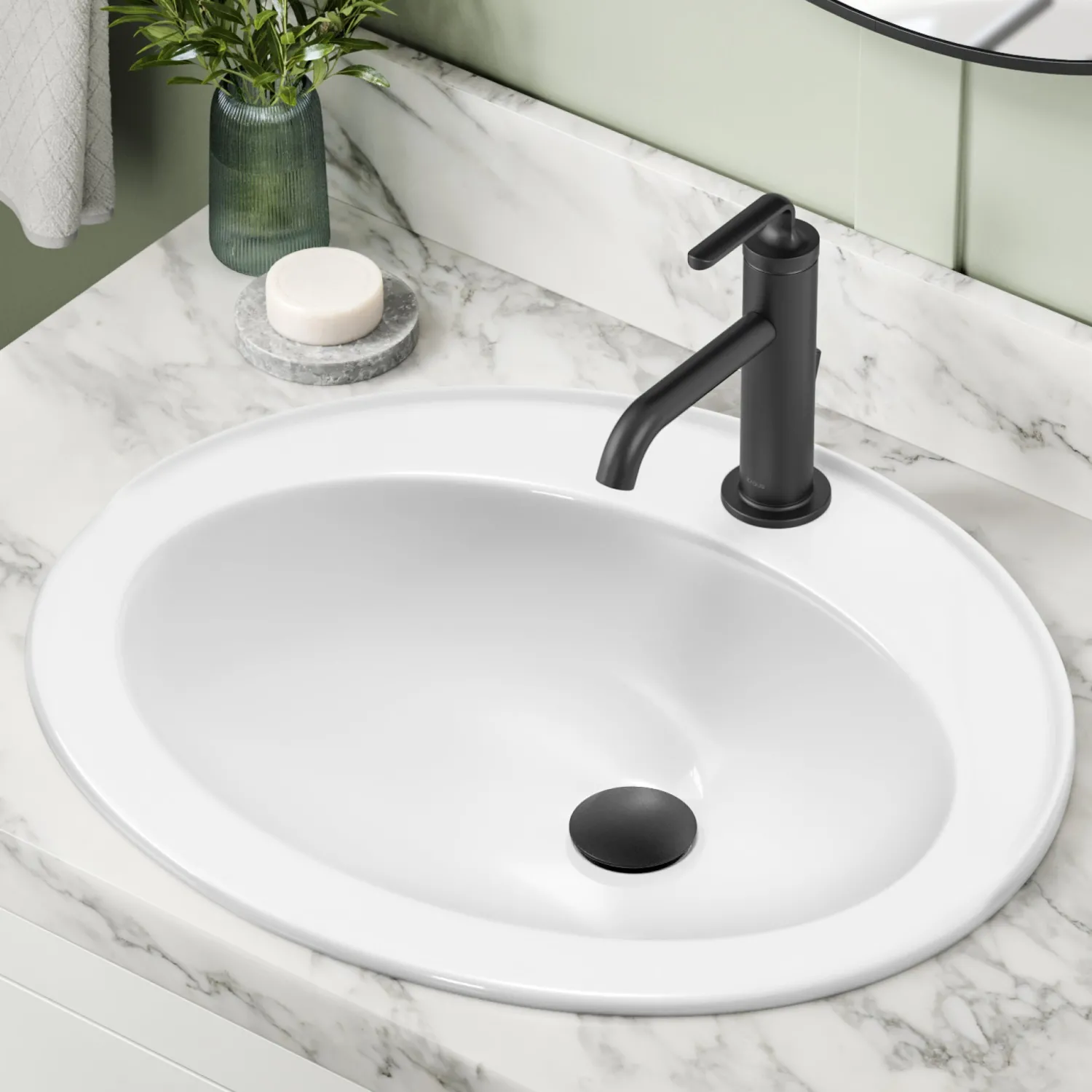 Online Elavo 22" Oval Porcelain Drop In Bathroom Sink in White Drop-In / Top Mount Sinks