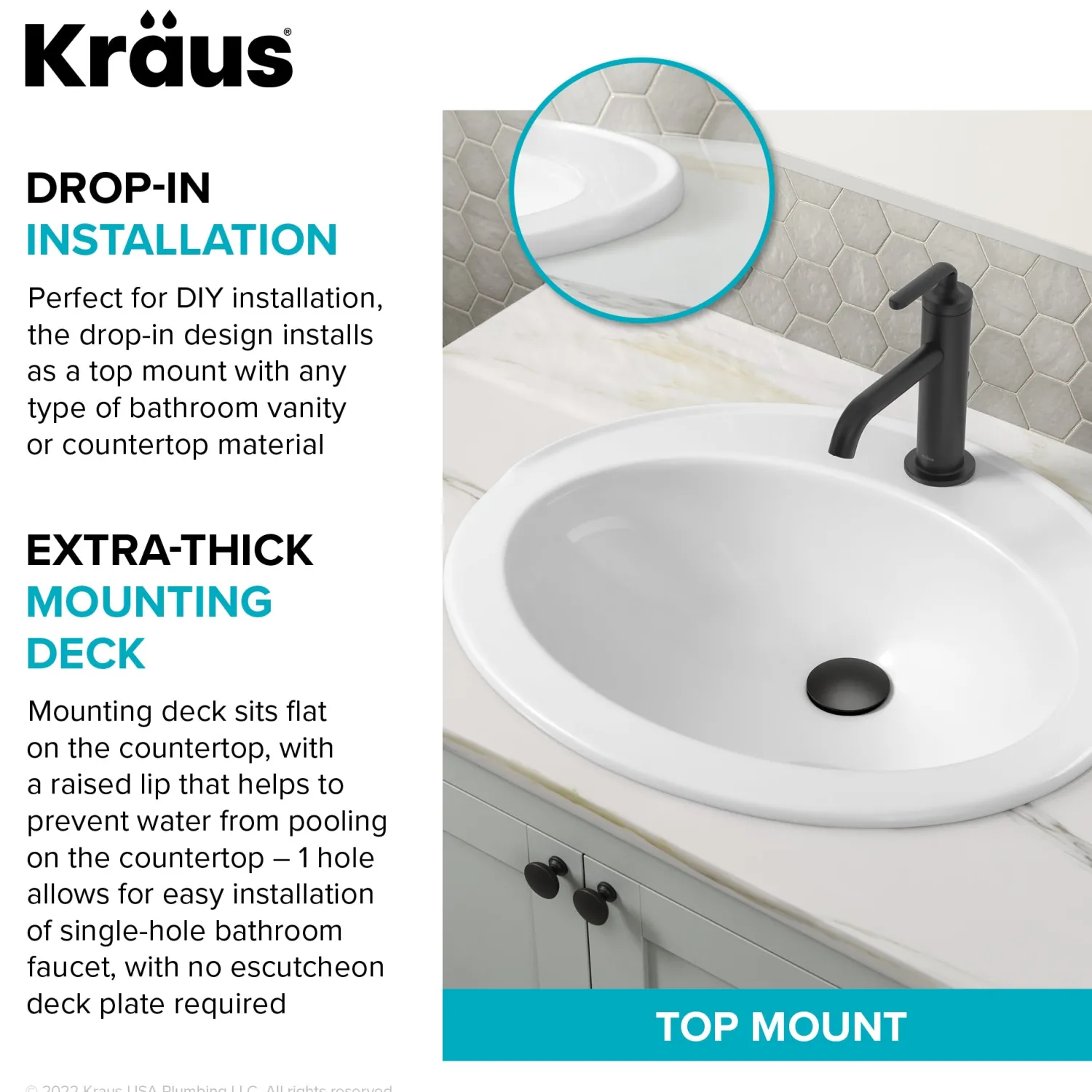 Online Elavo 22" Oval Porcelain Drop In Bathroom Sink in White Drop-In / Top Mount Sinks