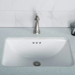 Sale Elavo Small Rectangular Ceramic Undermount Bathroom Sink in White with Overflow Undermount