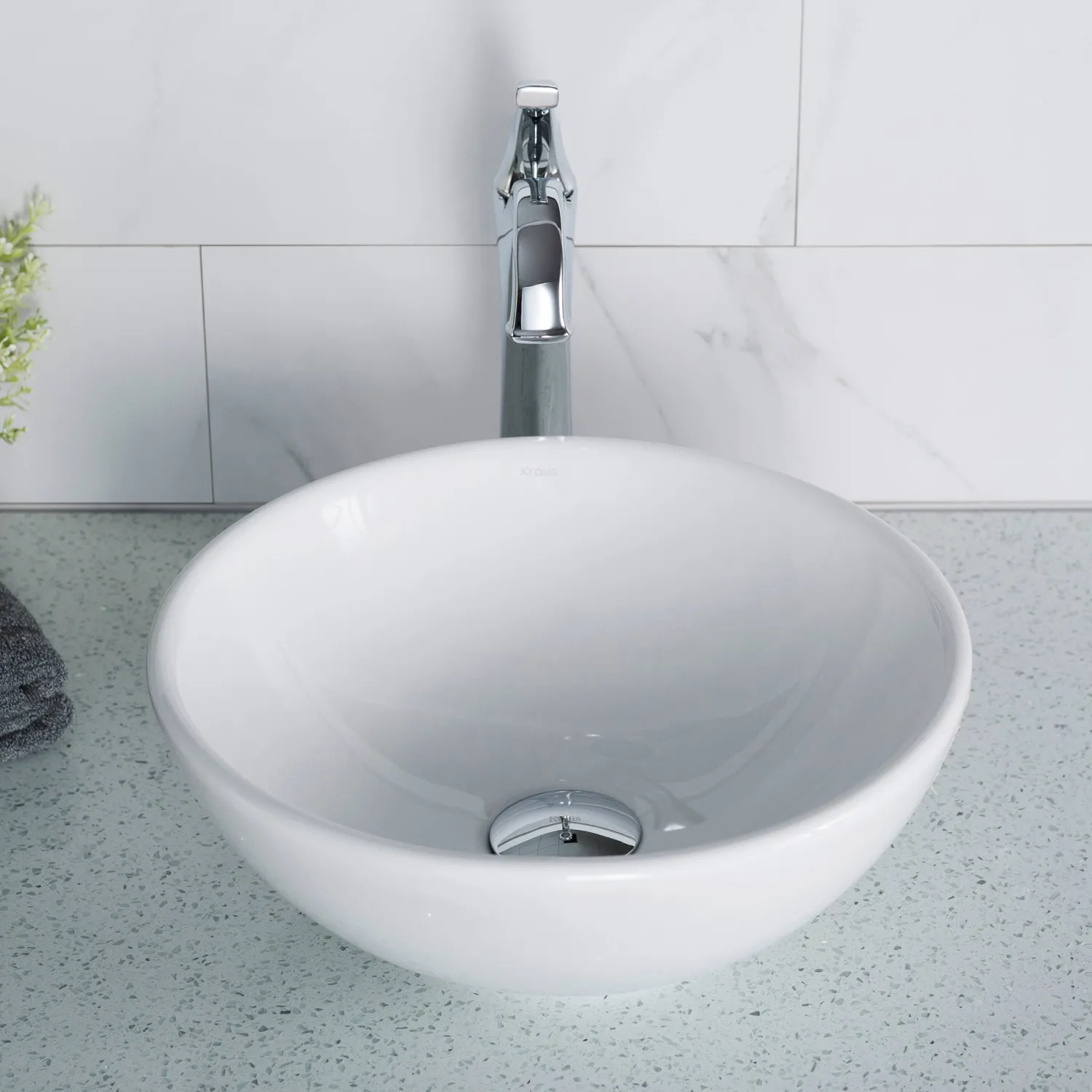 Hot Elavo Small Round Ceramic Vessel Bathroom Sink in White Above Counter / Vessel Sinks