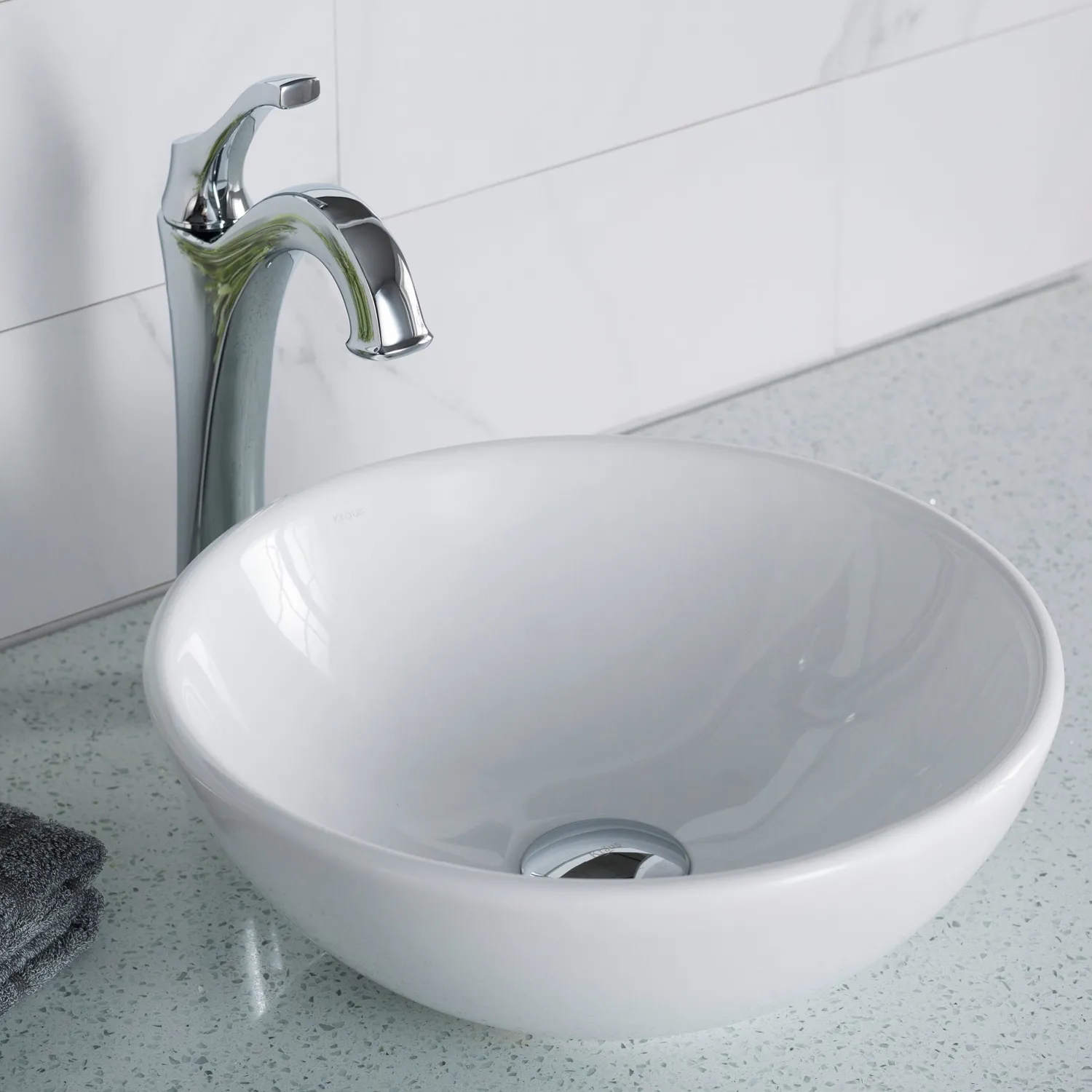 Hot Elavo Small Round Ceramic Vessel Bathroom Sink in White Above Counter / Vessel Sinks