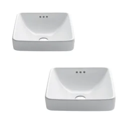 Outlet Elavo Square Semi-Recessed Vessel White Porcelain Bathroom Sink with Overflow, 16 1/2 " (2-Pack) Semi-Recessed Sinks