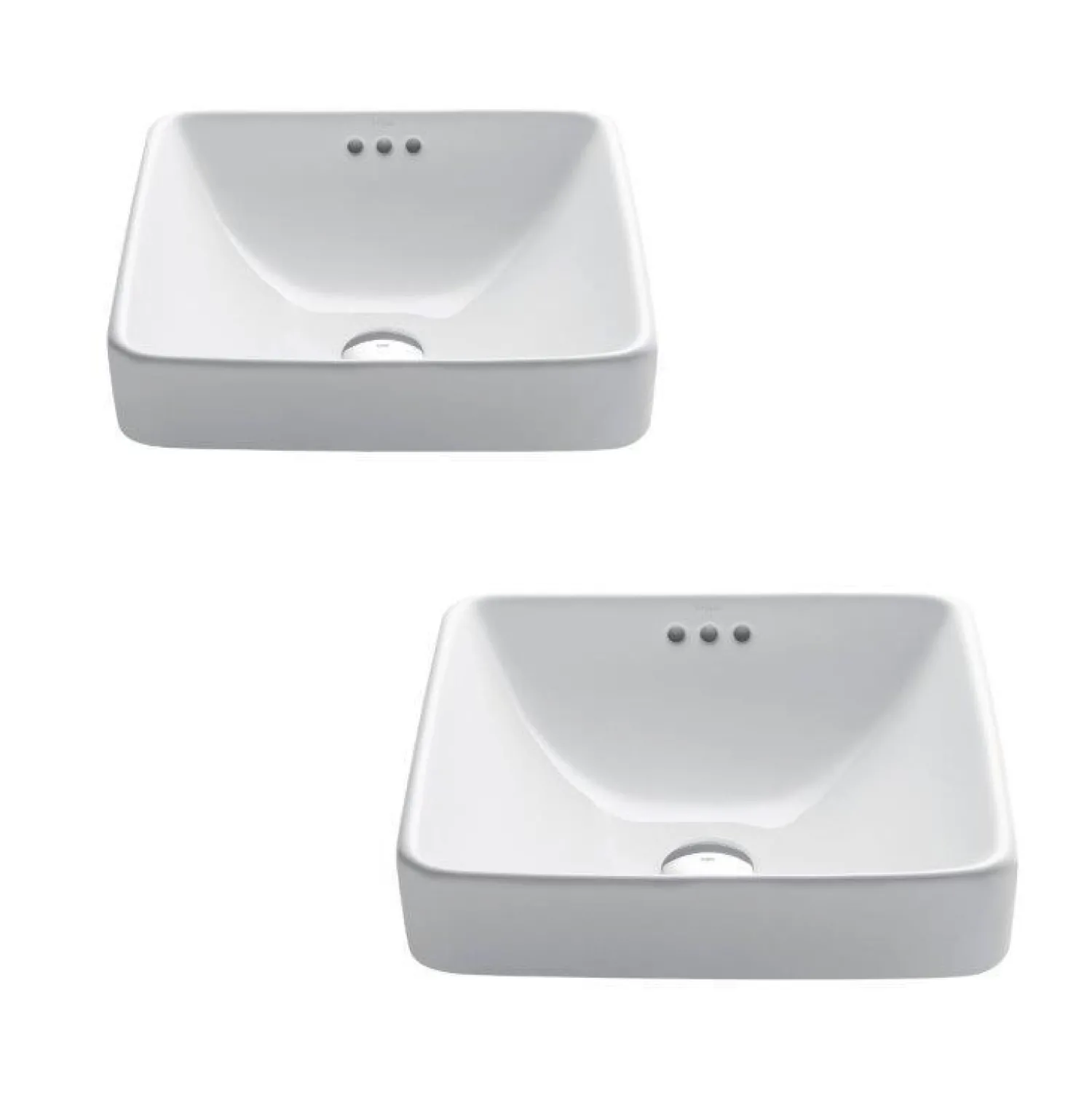 Outlet Elavo Square Semi-Recessed Vessel White Porcelain Bathroom Sink with Overflow, 16 1/2 " (2-Pack) Semi-Recessed Sinks