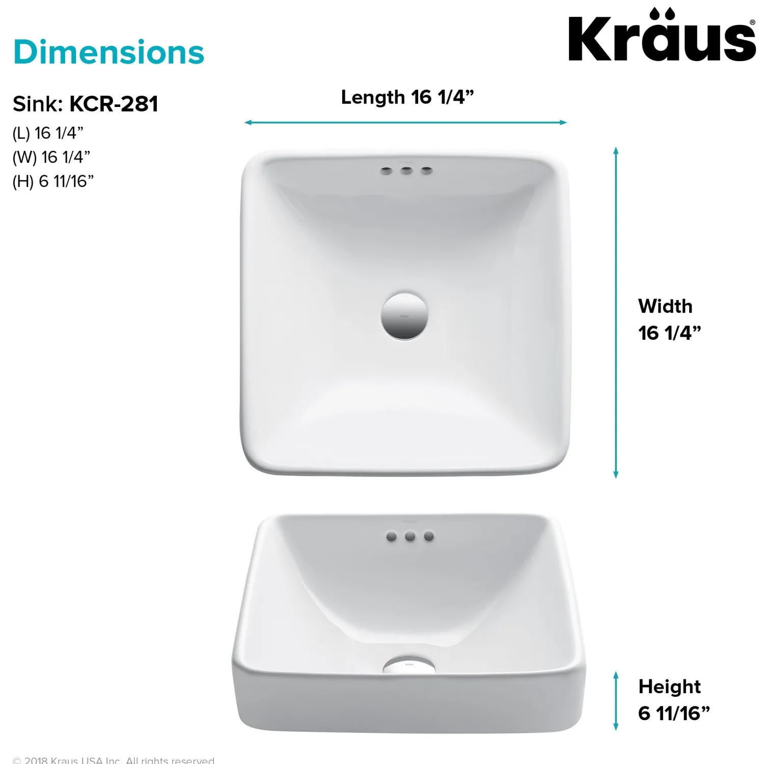 Outlet Elavo Square Semi-Recessed Vessel White Porcelain Bathroom Sink with Overflow, 16 1/2 " (2-Pack) Semi-Recessed Sinks