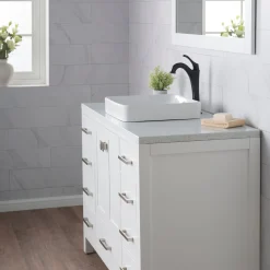 Outlet Elavo Square Semi-Recessed Vessel White Porcelain Bathroom Sink with Overflow, 16 1/2