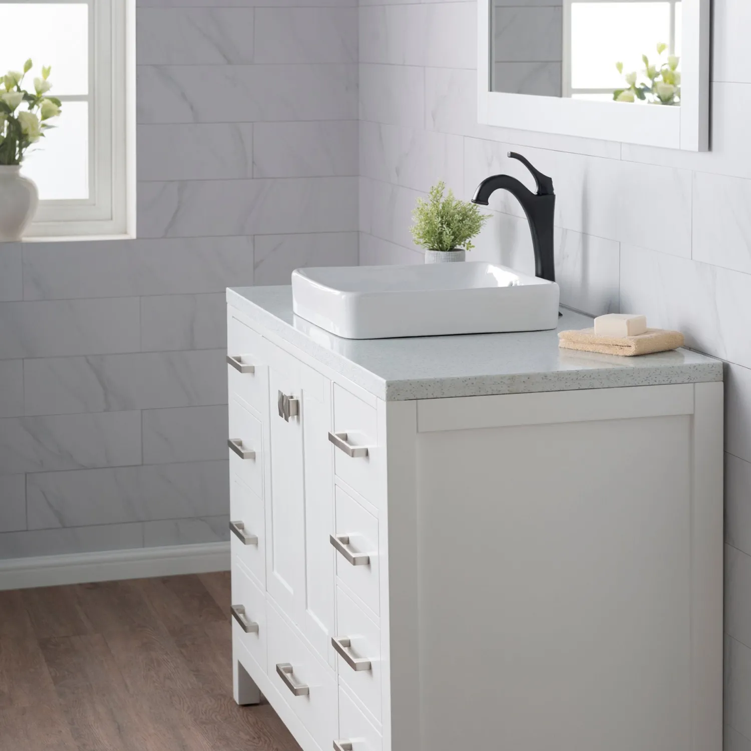 Outlet Elavo Square Semi-Recessed Vessel White Porcelain Bathroom Sink with Overflow, 16 1/2 " (2-Pack) Semi-Recessed Sinks
