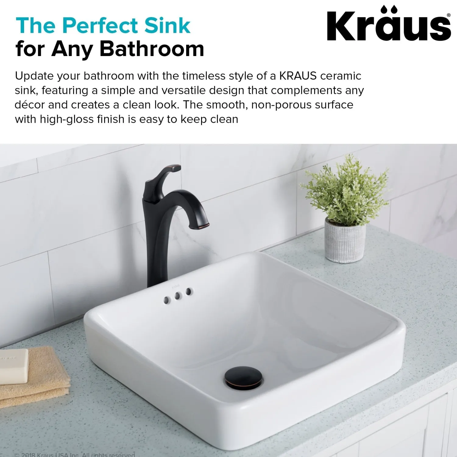 Outlet Elavo Square Semi-Recessed Vessel White Porcelain Bathroom Sink with Overflow, 16 1/2 " (2-Pack) Semi-Recessed Sinks