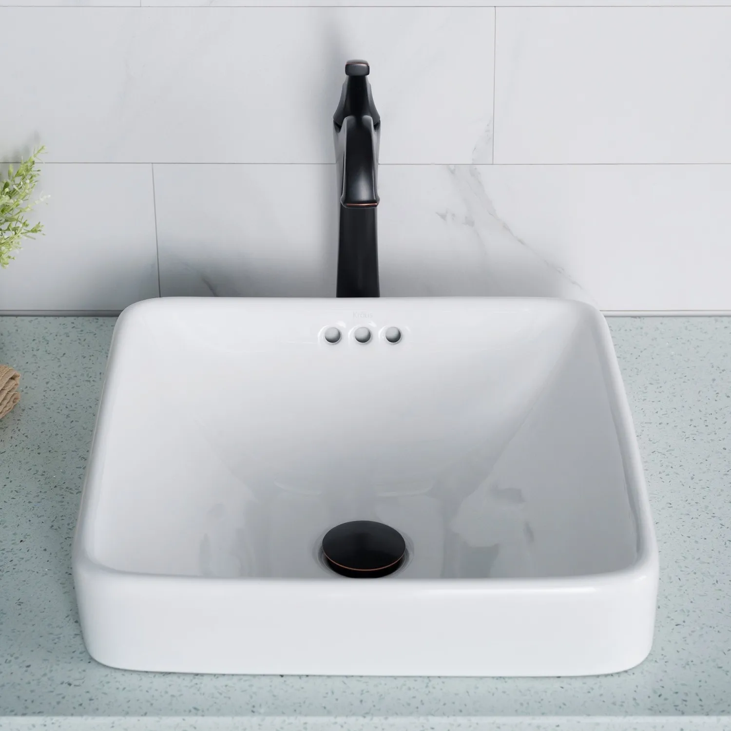 Outlet Elavo Square Semi-Recessed Vessel White Porcelain Bathroom Sink with Overflow, 16 1/2 " (2-Pack) Semi-Recessed Sinks