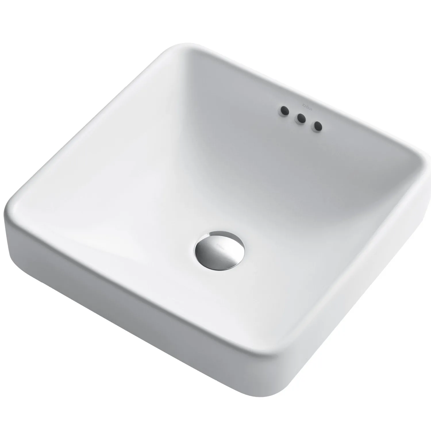 Outlet Elavo Square Semi-Recessed Vessel White Porcelain Bathroom Sink with Overflow, 16 1/2 " (2-Pack) Semi-Recessed Sinks