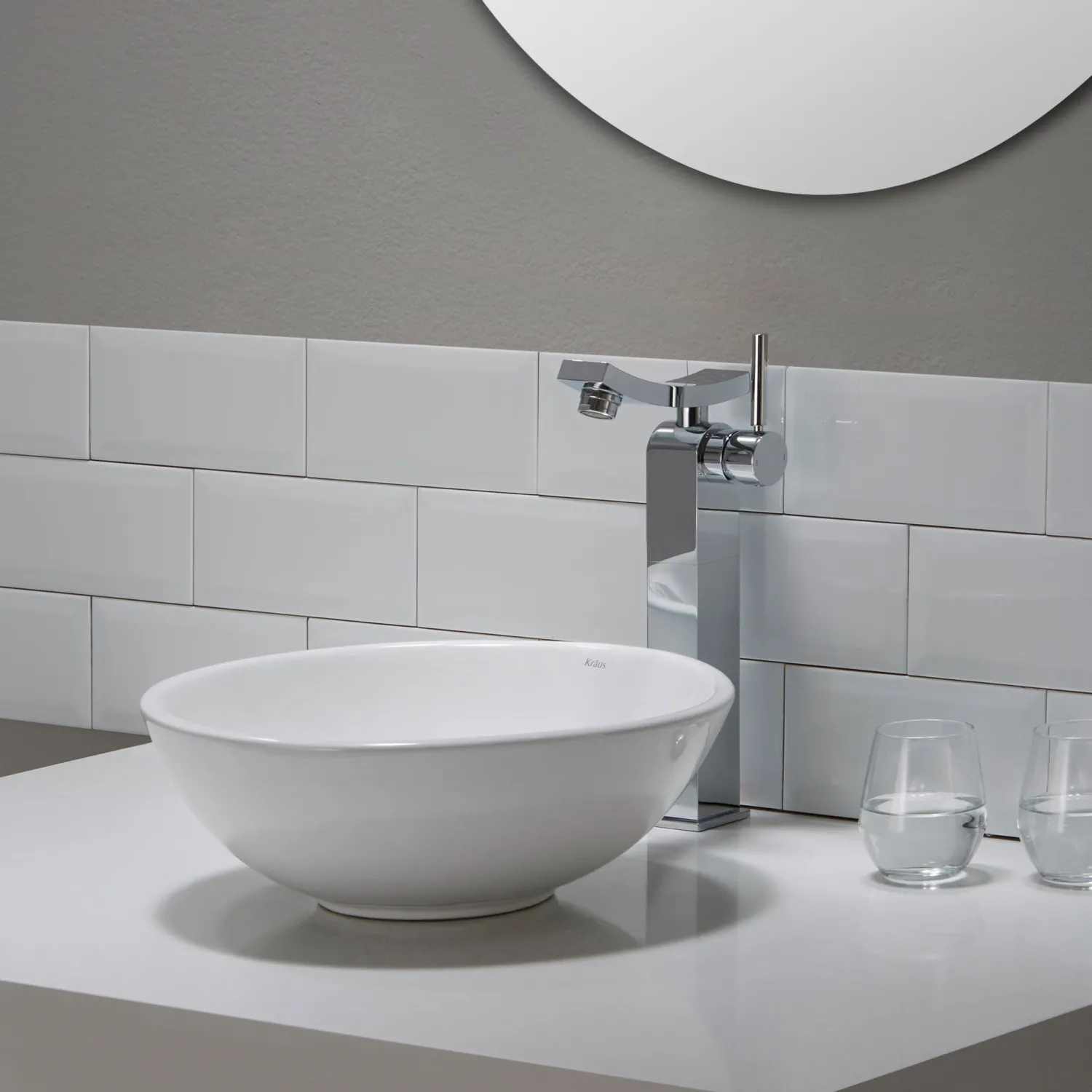 Discount ElavoWhite Ceramic Small Round Vessel Bathroom Sink & Pop Up drain Above Counter / Vessel Sinks