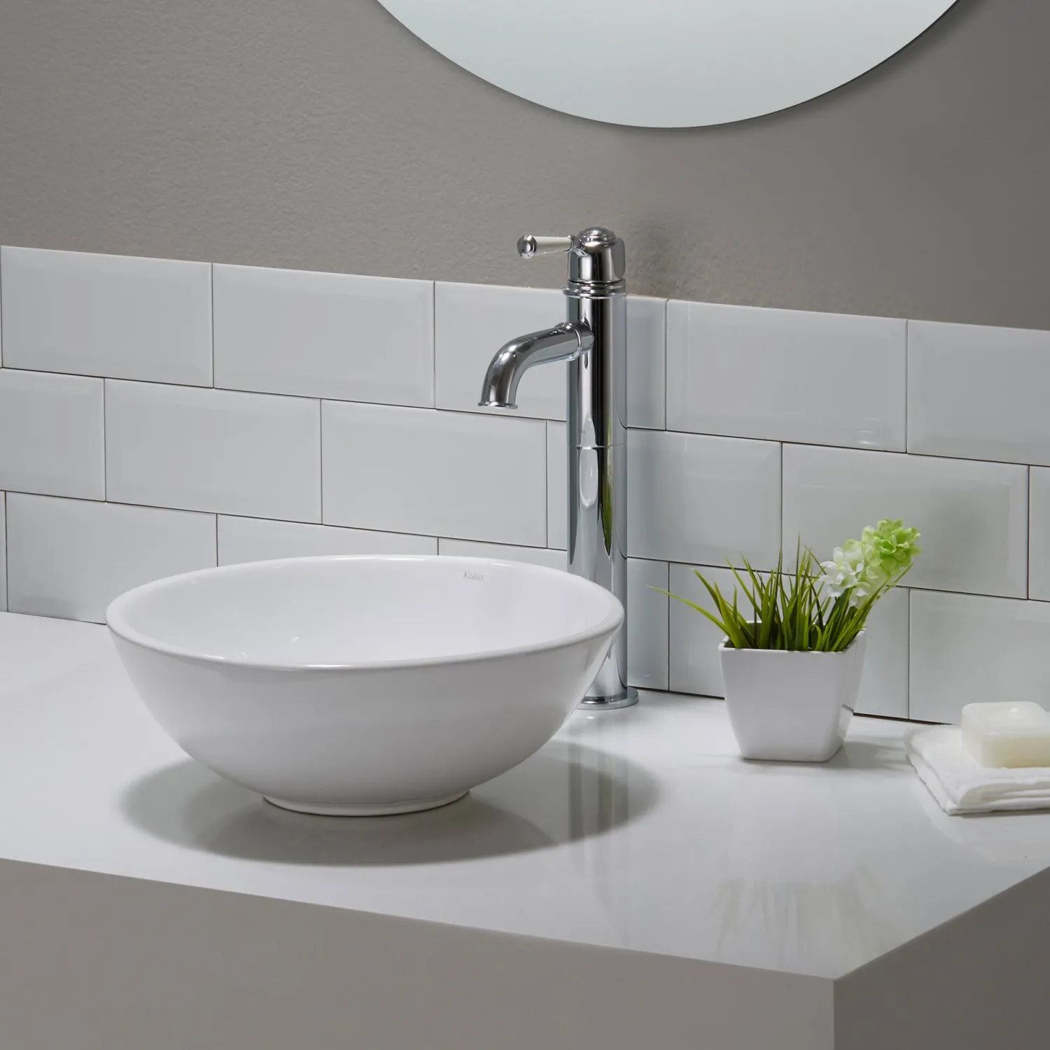 Discount ElavoWhite Ceramic Small Round Vessel Bathroom Sink & Pop Up drain Above Counter / Vessel Sinks