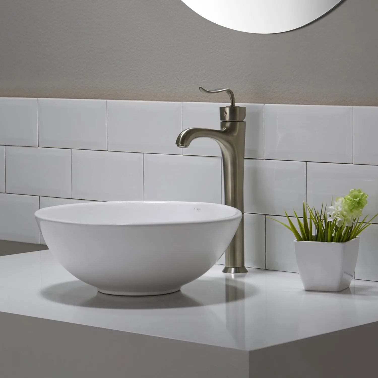 Discount ElavoWhite Ceramic Small Round Vessel Bathroom Sink & Pop Up drain Above Counter / Vessel Sinks