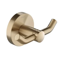 Elie Bathroom Robe and Towel Double Hook, Brushed Gold Finish Robe Hooks
