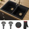 Forteza 33" Dual Mount 60/40 Double Bowl Granite Kitchen Sink in Black Drop-In / Top Mount Sinks|Double Bowl Sinks