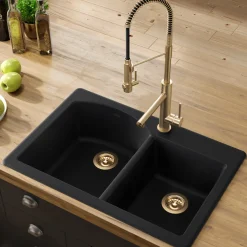 Forteza 33" Dual Mount 60/40 Double Bowl Granite Kitchen Sink in Black Drop-In / Top Mount Sinks|Double Bowl Sinks