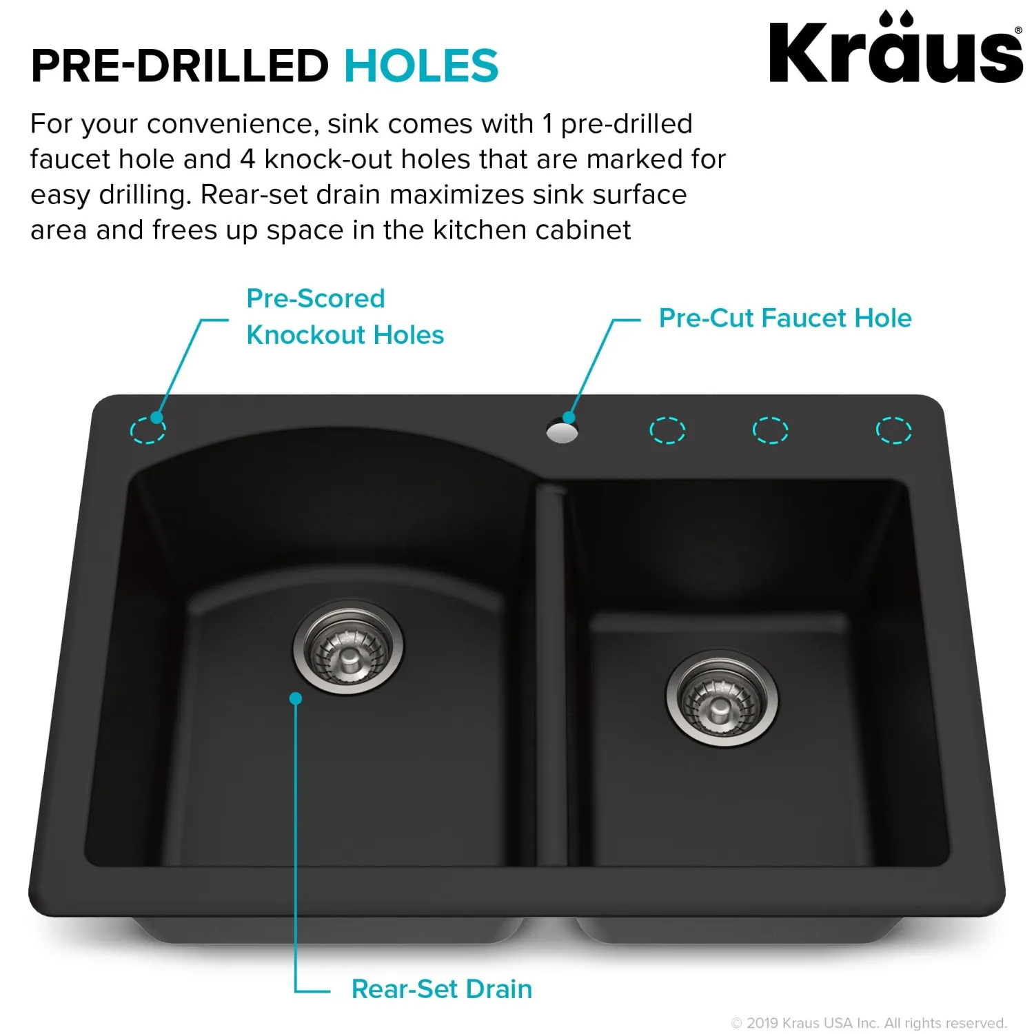 Forteza 33" Dual Mount 60/40 Double Bowl Granite Kitchen Sink in Black Drop-In / Top Mount Sinks|Double Bowl Sinks